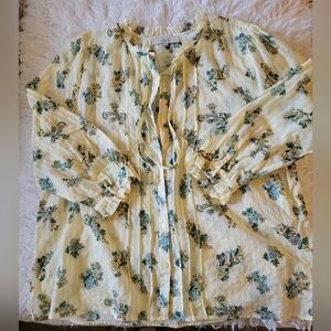LOFT XL Floral Blouse w/tie Ruffle Neck And 3/4 Ruffle Button Sleeve! Worn Once!